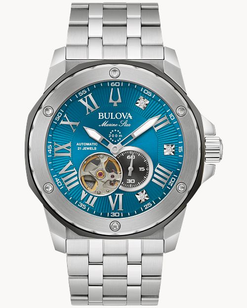 マザーオブパール★BULOVA 腕時計 角型 日本未発売 ダイヤモンド Blue Dial Stainless Steel Bracelet Marine Star 98D184 | Bulova